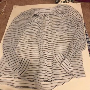 White with black striped button down.